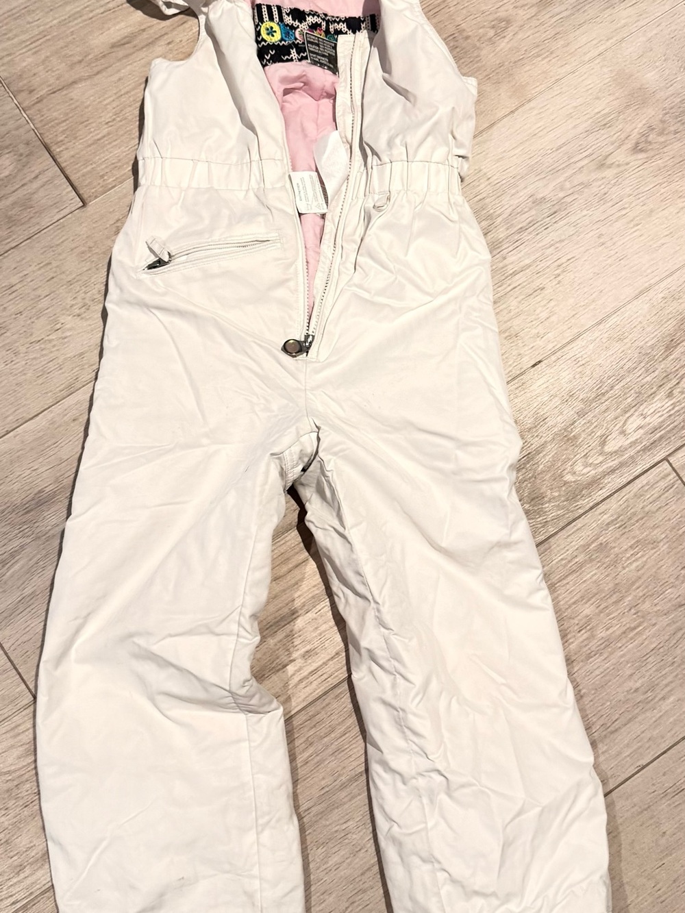 Obermeyer White Kids Snow Overalls white with Pink Lining